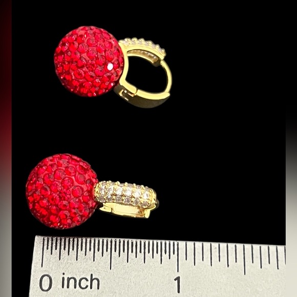 Red Christmas earrings gold plated paved clear CZ - Picture 8 of 8